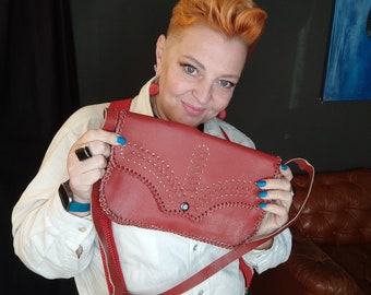 Vintage Umhängetasche Bordeaux aus Leder