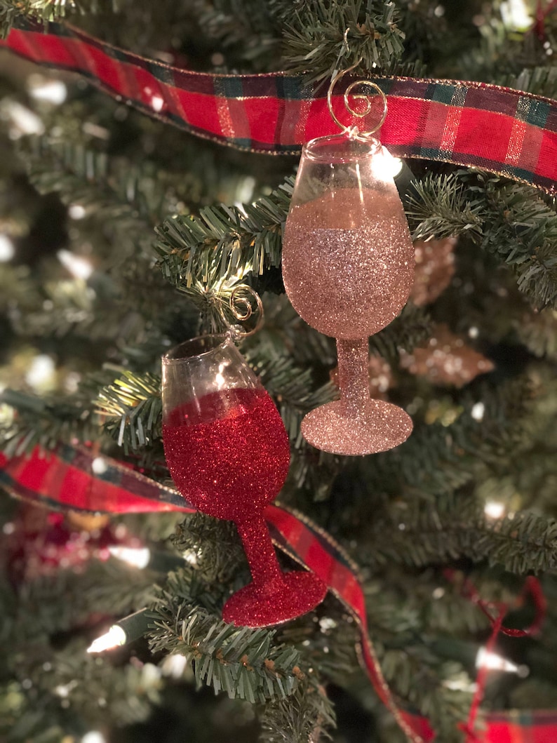 Glitter Wine Glass Ornament / Custom Barware Ornament / Etsy