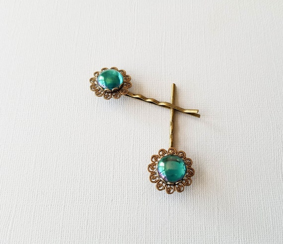 Green Jewel Bobby Pins Green Hair Pins Green Hair Clips Etsy