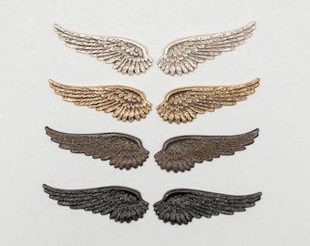 Brass Angel Wing Stamping: Antiqued Silver, Brown, or Black - Jewelry Making Supplies