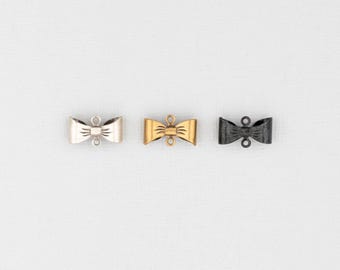 3D Bow Connector Charms – Antique Silver, Brass, or Black, Jewelry Findings (4 Pcs)