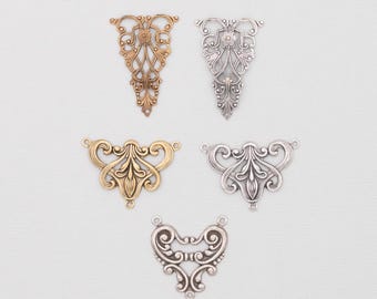 3 Loop Filigree Necklace Connector - Oxidized Brass or Silver Plated Jewelry Findings