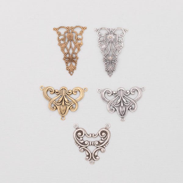 3 Loop Filigree Necklace Connector - Oxidized Brass or Silver Plated Jewelry Findings
