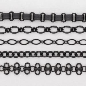 Matte Black Jewelry Chain - Book, Twisted Figaro, Textured Cable, Think Cable, Multi-Circle