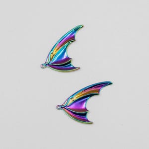 Metallic Rainbow Bat Wing Pendant Charm, Halloween DIY Jewelry, Pastel Goth Gothic Accessory, Set of 2