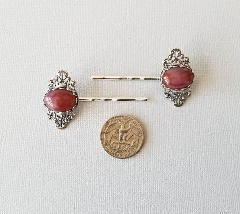 Victorian Wedding Accessories Vintage Bridal Hair Jewelry Mother/'s Day Burgundy Hair Pins Women Birthday Gift Red Cabochon Bobby Pins