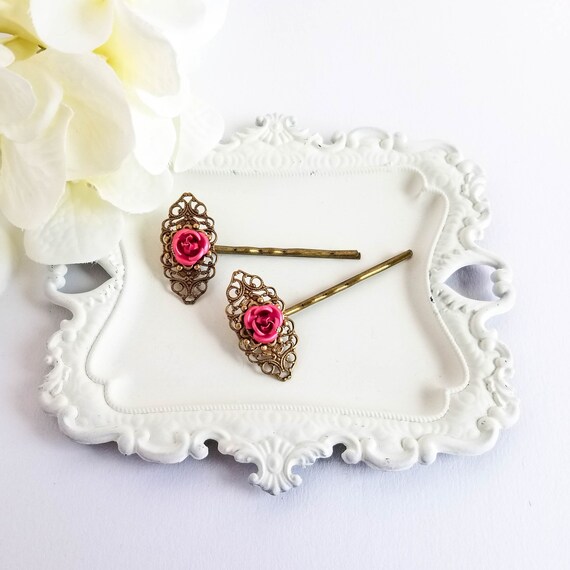 Victorian Wedding Accessories Vintage Bridal Hair Jewelry Mother/'s Day Burgundy Hair Pins Women Birthday Gift Red Cabochon Bobby Pins