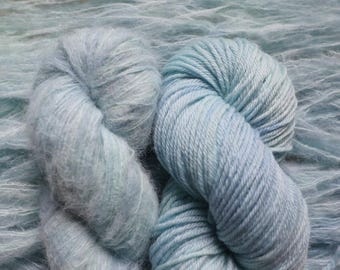 Powder Blue - Hand Dyed Baby Suri Alpaca & Silk Yarn, Australian Merino Wool