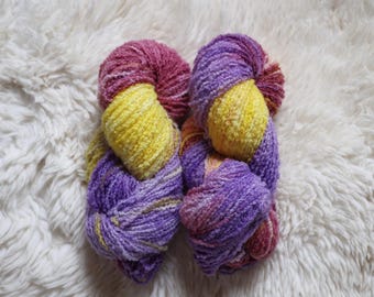 Iris Glow -  100% Merino Wool 8ply Boucle Yarn Hand Dyed | Purple & Yellow