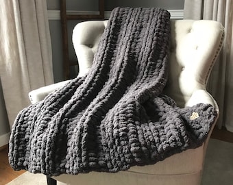 Dark Gray Blanket - Chunky Knit Blanket - Soft Blanket - Gray Throw - Super Chunky Blanket - Gray Throw Blanket - Neutral Couch Blanket