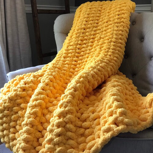 Yellow Blanket Chunky Knit Blanket Super Chunky Throw Etsy
