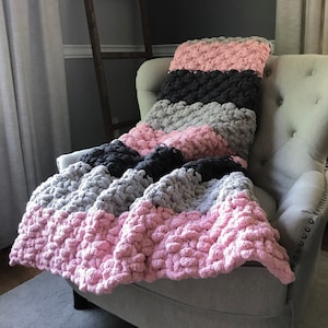 Chunky Knit Blanket - Striped Blanket - Pink Striped Throw - Gray Striped Throw - Pink and Gray Blanket - Chunky Striped Throw - Knit Throw