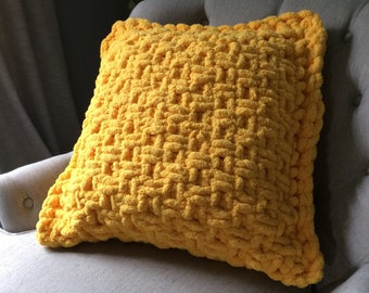 Yellow Pillow - Super Chunky Knit Pillow - Yellow Chunky Pillow - Yellow Couch Pillow - 20x20 Throw Pillow - Custom Knit Pillow