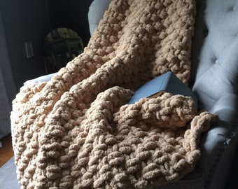 Chunky Knit Blanket - Beige Throw Blanket - Super Chunky Knit Throw - Cozy Throw Blanket - Beige Chunky Blanket - Neutral Throw Blanket