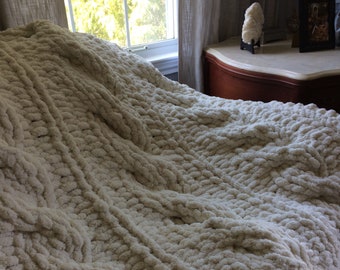 Cable Knit Blanket - Ivory Cable Knit Throw - Super Chunky Chenille Blanket - Chunky Cable Knit Blanket - Ivory Chunky Knit Blanket