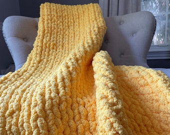 Chunky Knit Blanket - Yellow Blanket - Cozy Yellow Throw - Soft Chenille Blanket - Super Chunky Blanket - Yellow Knit Throw - Grad Gifts