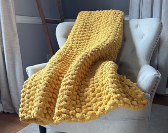 Mustard Yellow Throw Blanket - Chunky Knit Chenille Throw - Mustard Yellow Knit Blanket - Super Chunky Chenille Throw - Soft Knit Blanket