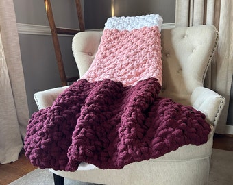 Pink and Red Blanket - Valentine's Day Throw Blanket - Chunky Knit Pink Throw - Soft Chunky Knit Blanket - Cozy Chenille Throw Blanket