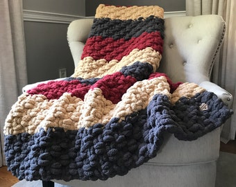 Striped Throw Blanket - Chunky Knit Striped Throw - Beige Striped Blanket - Red Striped Blanket - Gray Striped Throw - Cozy Knit Blanket