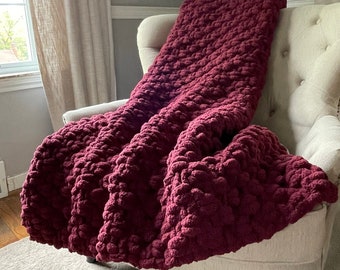 Burgundy Blanket - Chunky Knit Blanket - Super Chunky Knit Blanket - Burgundy Throw Blanket - Cozy Burgundy Throw - Soft Chunky Throw