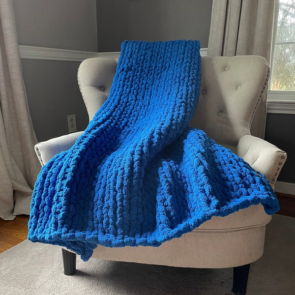 Blue Chunky Knit Blanket - Chunky Chenille Throw Blanket - Blue Chunky Throw Blanket - Warm Chunky Knit Blanket - Super Soft Cozy Throw
