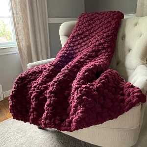 Burgundy Blanket - Chunky Knit Blanket - Super Chunky Knit Blanket - Burgundy Throw Blanket - Cozy Burgundy Throw - Soft Chunky Throw
