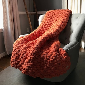 Orange Blanket Chunky Knit Blanket Soft Chenille Throw Orange Knit Blanket Orange Chunky Knit Blanket Super Chunky Throw image 1