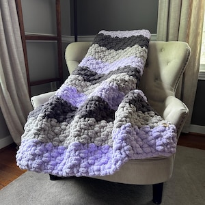 Lilac Striped Blanket - Chunky Knit Blanket - Gray and Lilac Striped Throw - Purple Striped Blanket - Gray and Purple Throw - Soft Throw