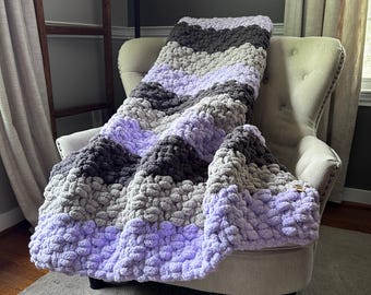 Light Purple and Gray Striped Throw Blanket