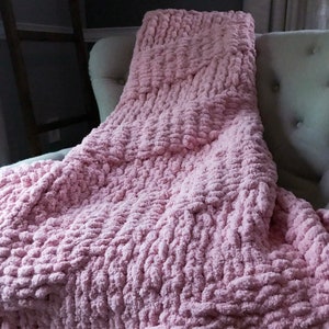 Pink Blanket - Chunky Knit Blanket - Chenille Throw - Knit Blanket - Cozy Throw - Diagonal Striped Throw - Custom Throw Blanket - Cozy Throw