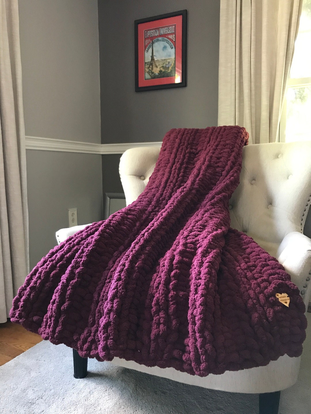 Chunky Knit Blanket Burgundy Blanket Chenille Throw Super Chunky  Throw Burgundy Throw Fall Blanket Knit Throw Cozy Blanket UK