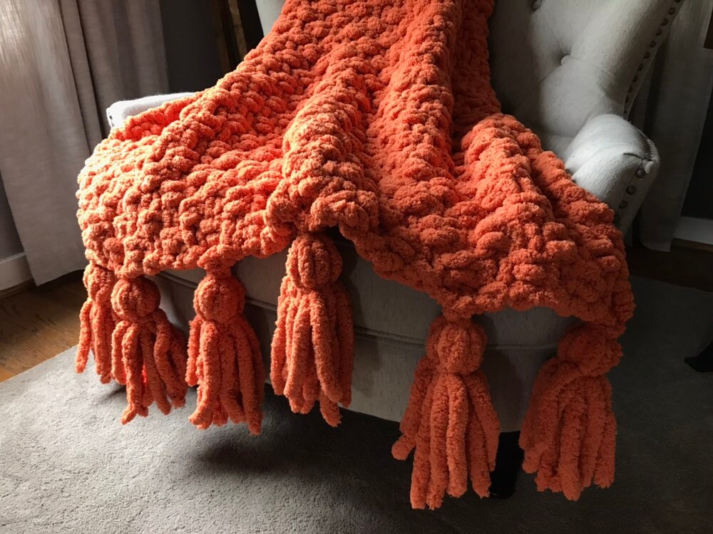 Orange chunky knit blanket hotsell