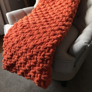 Orange Blanket Chunky Knit Blanket Soft Chenille Throw Orange Knit Blanket Orange Chunky Knit Blanket Super Chunky Throw image 3