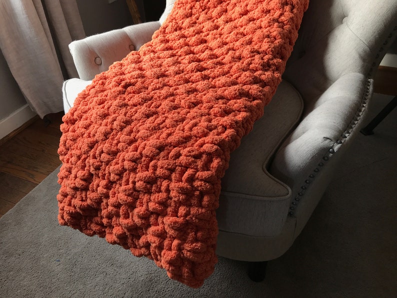 Orange Blanket Chunky Knit Blanket Soft Chenille Throw Orange Knit Blanket Orange Chunky Knit Blanket Super Chunky Throw image 3