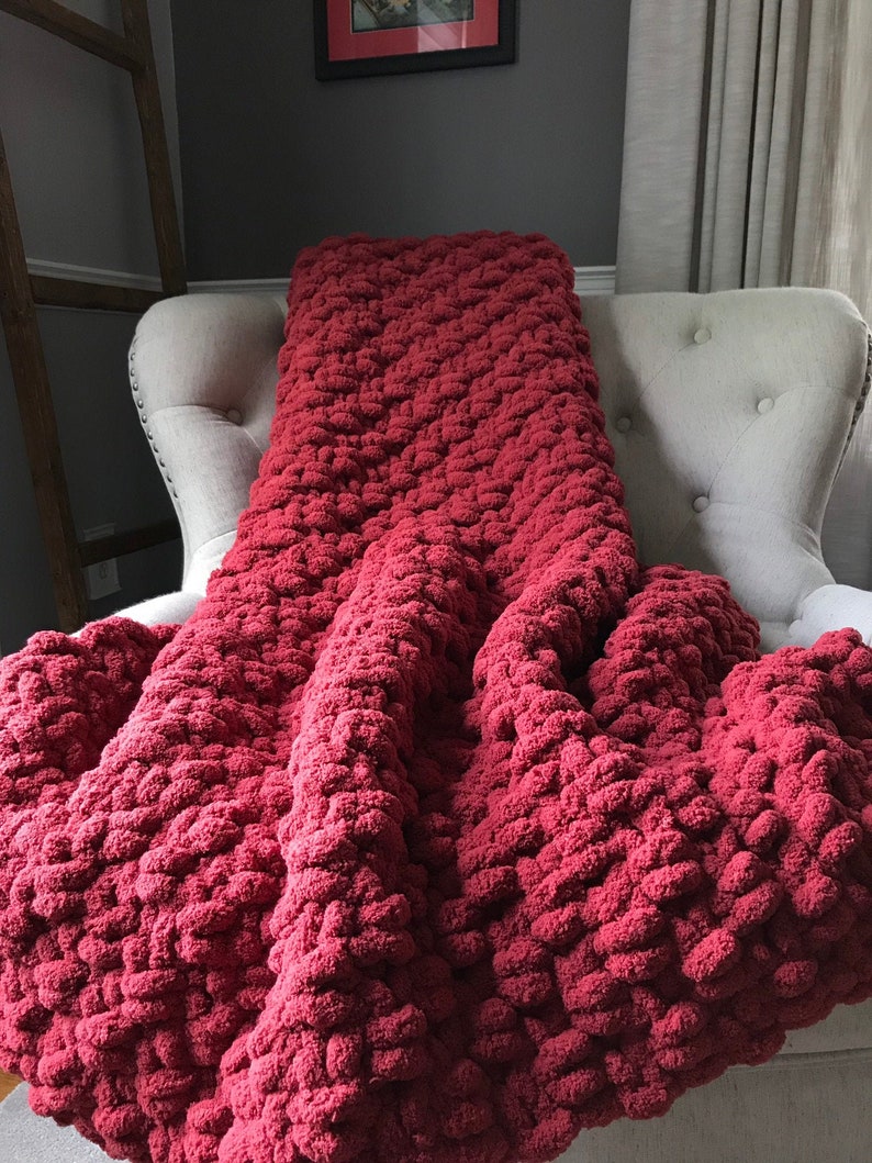 Chunky Knit Blanket Cranberry Red Throw Red Blanket Fall Etsy