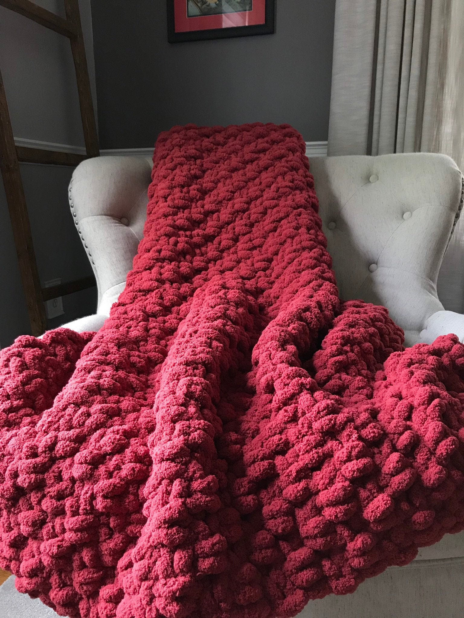 Cranberry Blanket Chunky Knit Blanket Red Blanket Etsy Australia