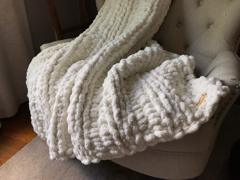 Chunky Knit Blanket Ivory Throw Blanket Super Chunky Etsy