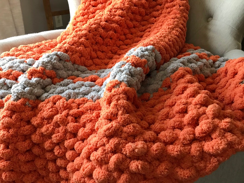 Orange Blanket Orange Striped Throw Chunky Knit Blanket Etsy