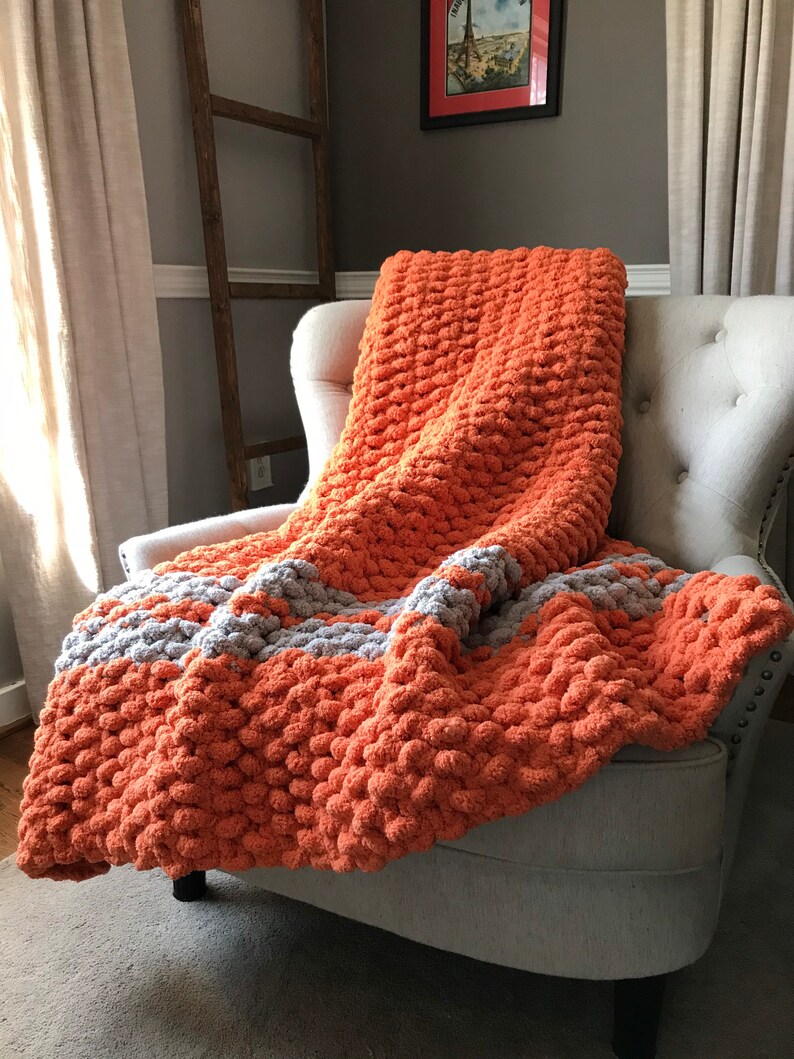 Orange Blanket Chunky Knit Blanket Chunky Orange Throw Etsy