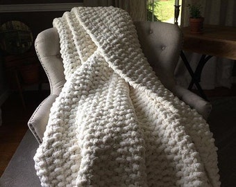 Ivory Knit Blanket - Chunky Knit Blanket - Super Chunky Throw - Soft Knit Blanket - Super Chunky Chenille Throw - Off White Blanket