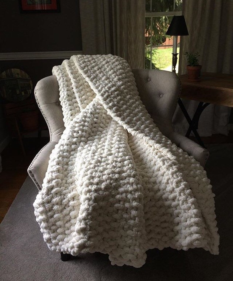 Beige Knitted Throw Soft Chenille Blanket Chunky Knit Blanket Giant