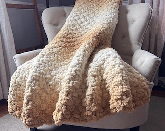 Yellow Accent Blanket - Yellow Ombre Throw - Gold Knit Throw Blanket - Warm Knit Blanket - Super Soft Chenille Throw - Cozy Heavy Blanket