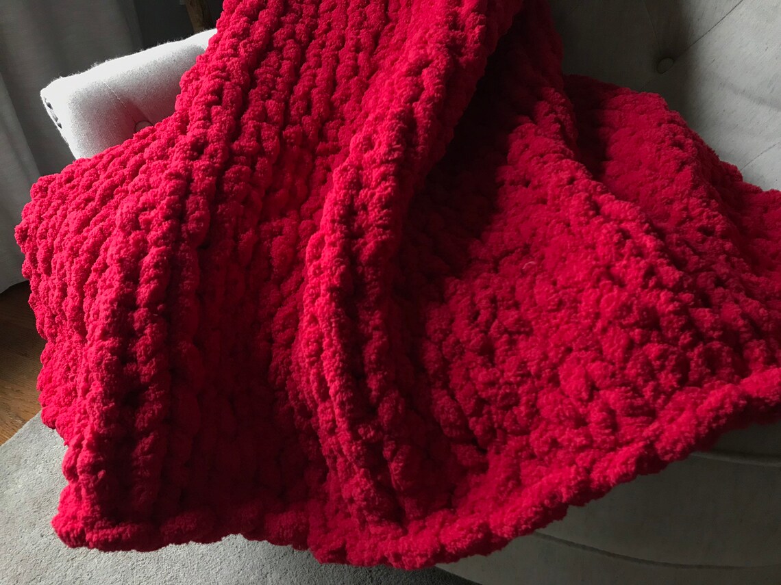 Red Blanket Chunky Knit Blanket Chenille Throw Knit Etsy