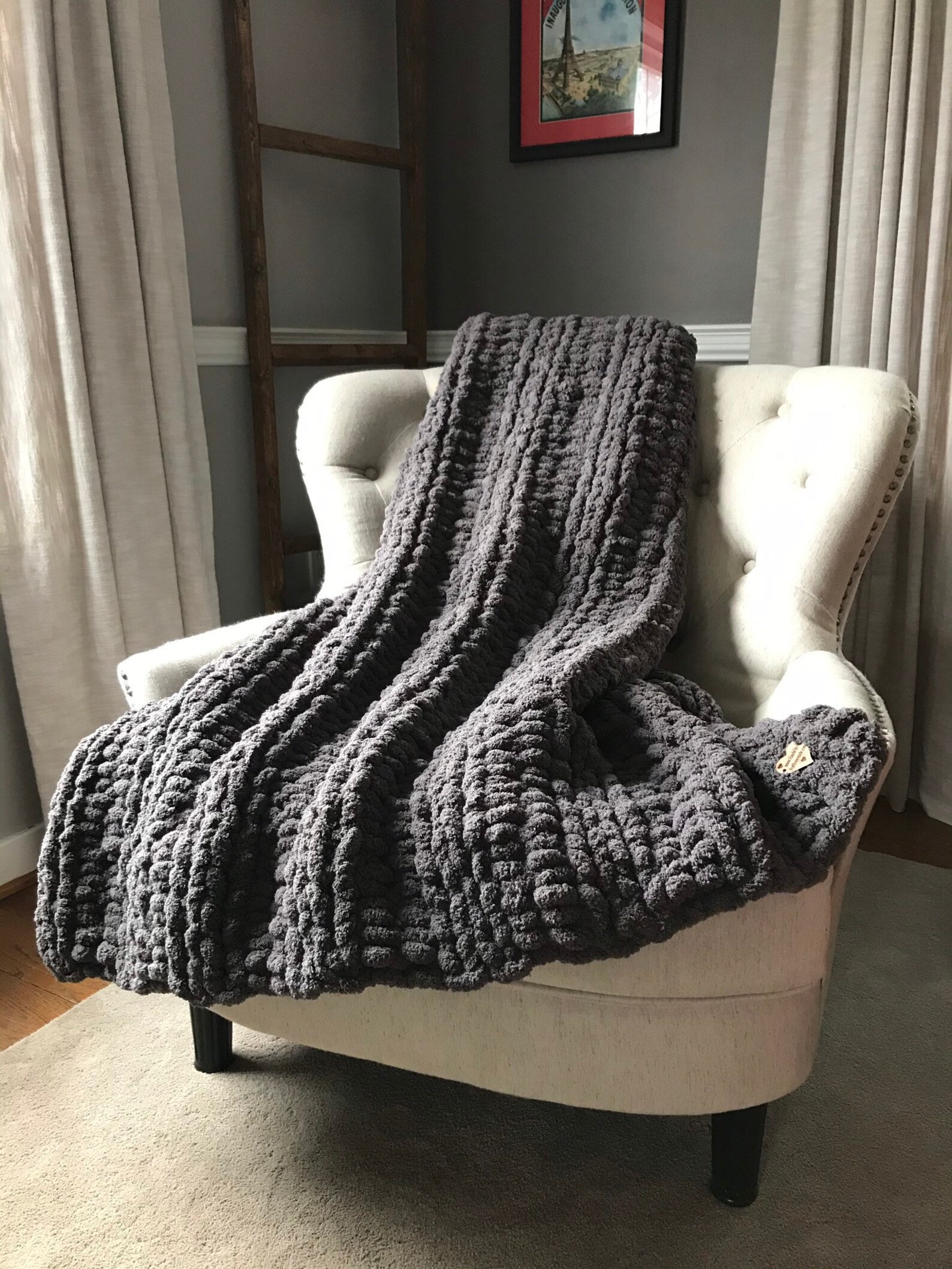 Dark Gray Blanket Chunky Knit Blanket Soft Blanket Gray Etsy