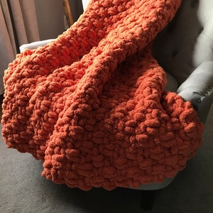 Orange Blanket Chunky Knit Blanket Soft Chenille Throw Orange Knit Blanket Orange Chunky Knit Blanket Super Chunky Throw image 2