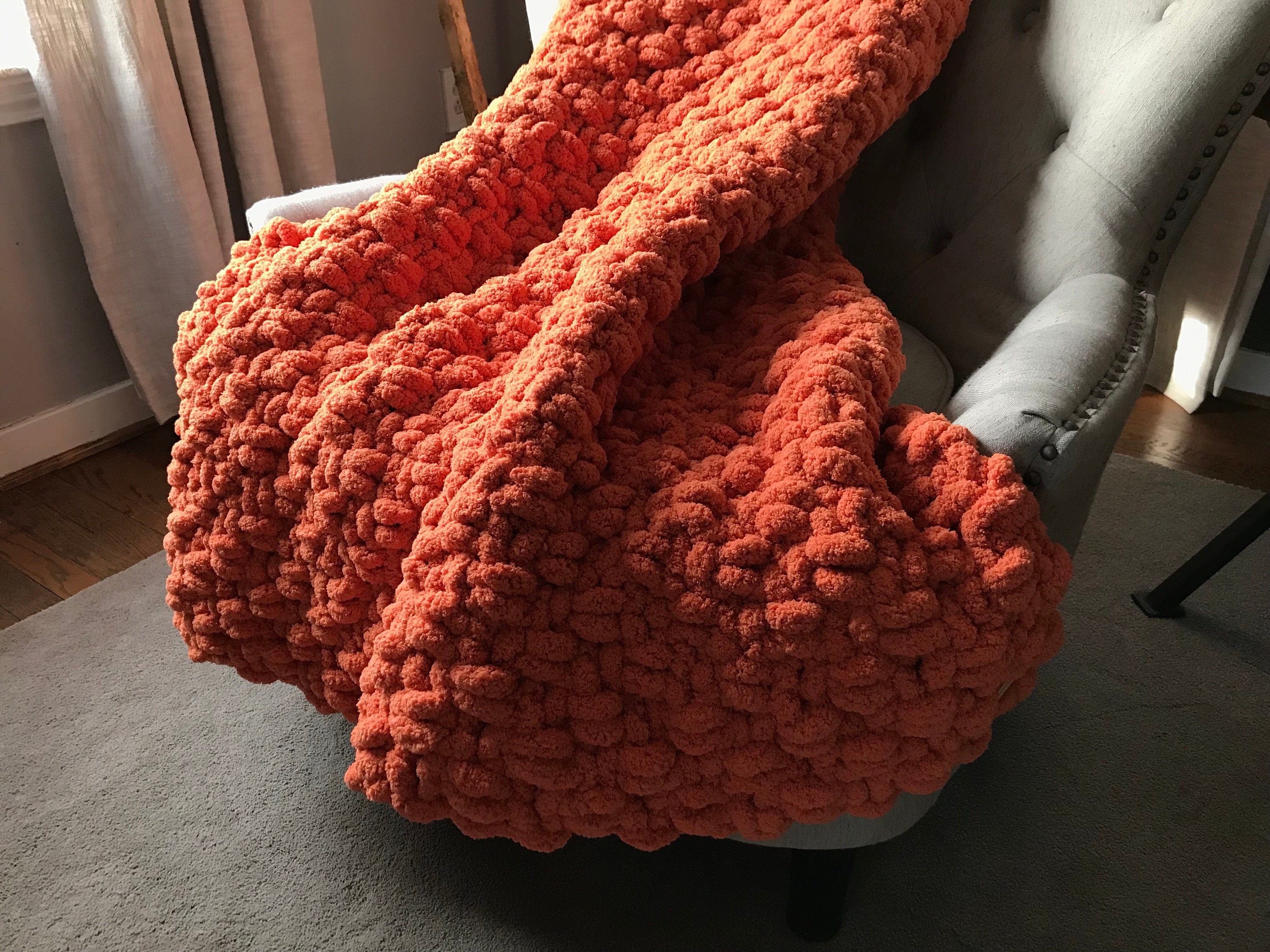 Orange Blanket Chunky Knit Blanket Soft Chenille Throw Etsy