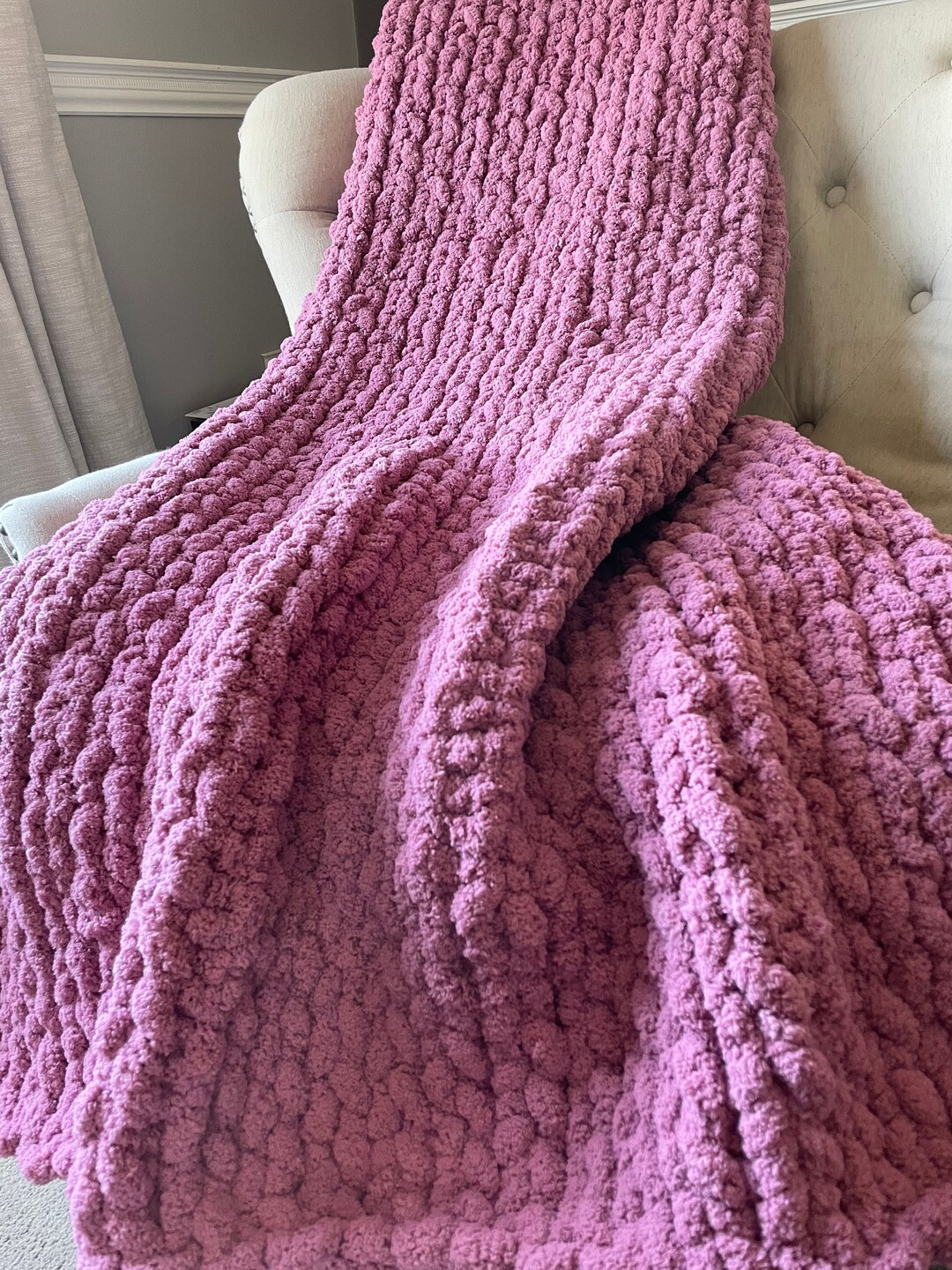 Chunky Knit Blanket Pink Mauve Throw Blanket Super Chunky Knit Throw