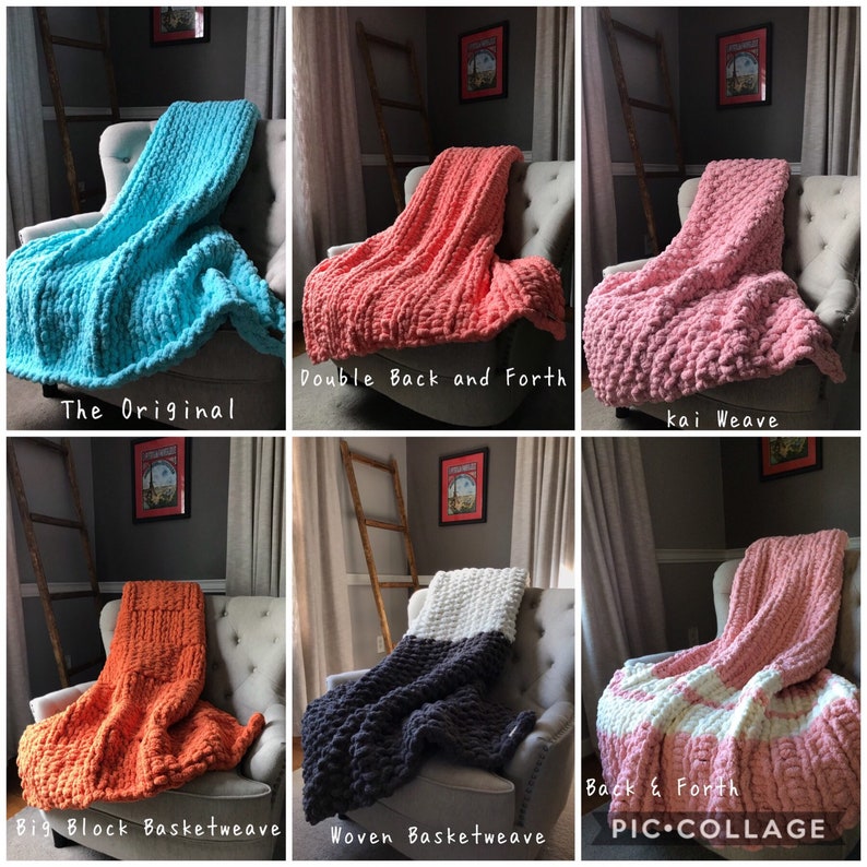 Oversized Handknit Afghan Chunky Knit Teal Striped Blanket Vegan Chenille Soft Cozy Jumbo Throw