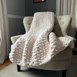 Super Light Pink Blanket - Soft Chunky Chenille Blanket - Super Chunky Knit Blanket - Warm Hand Knit Blanket - Super Chunky Cozy Throw