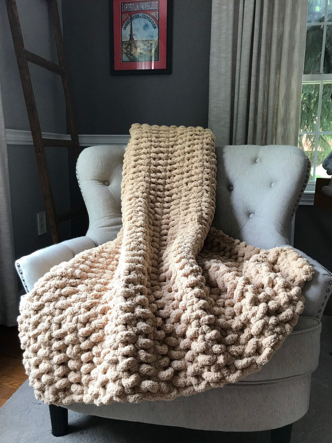 Beige Blanket Chunky Knit Blanket Super Chunky Throw Soft Chenille